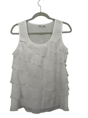 Cato White Women’s Sleeveless Ruffle Tiered  Scoop Neck Blouse Size Small